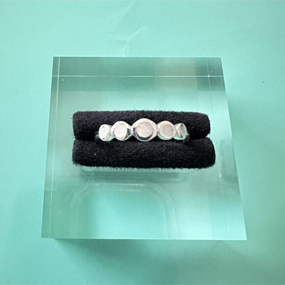 Five Stone Bezel Set Lab Created White Opal Stackable Ring 925 Sterling Silver - Picture 2 of 7
